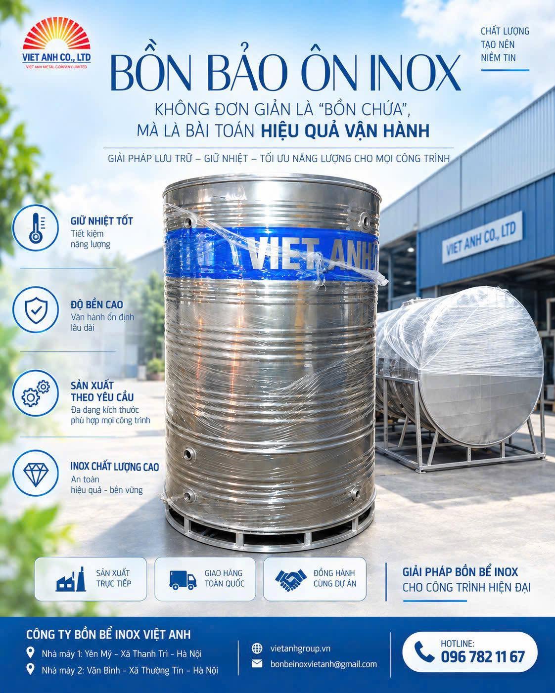 Bồn bảo ôn inox Việt Anh VATANK sản xuất theo yêu cầu
